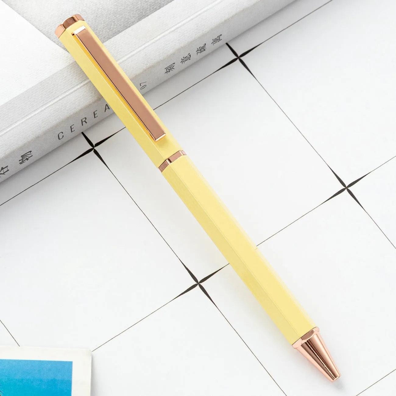 Metal six-angle rod ballpoint pen with 1.0mm bullet tip in multiple colour options