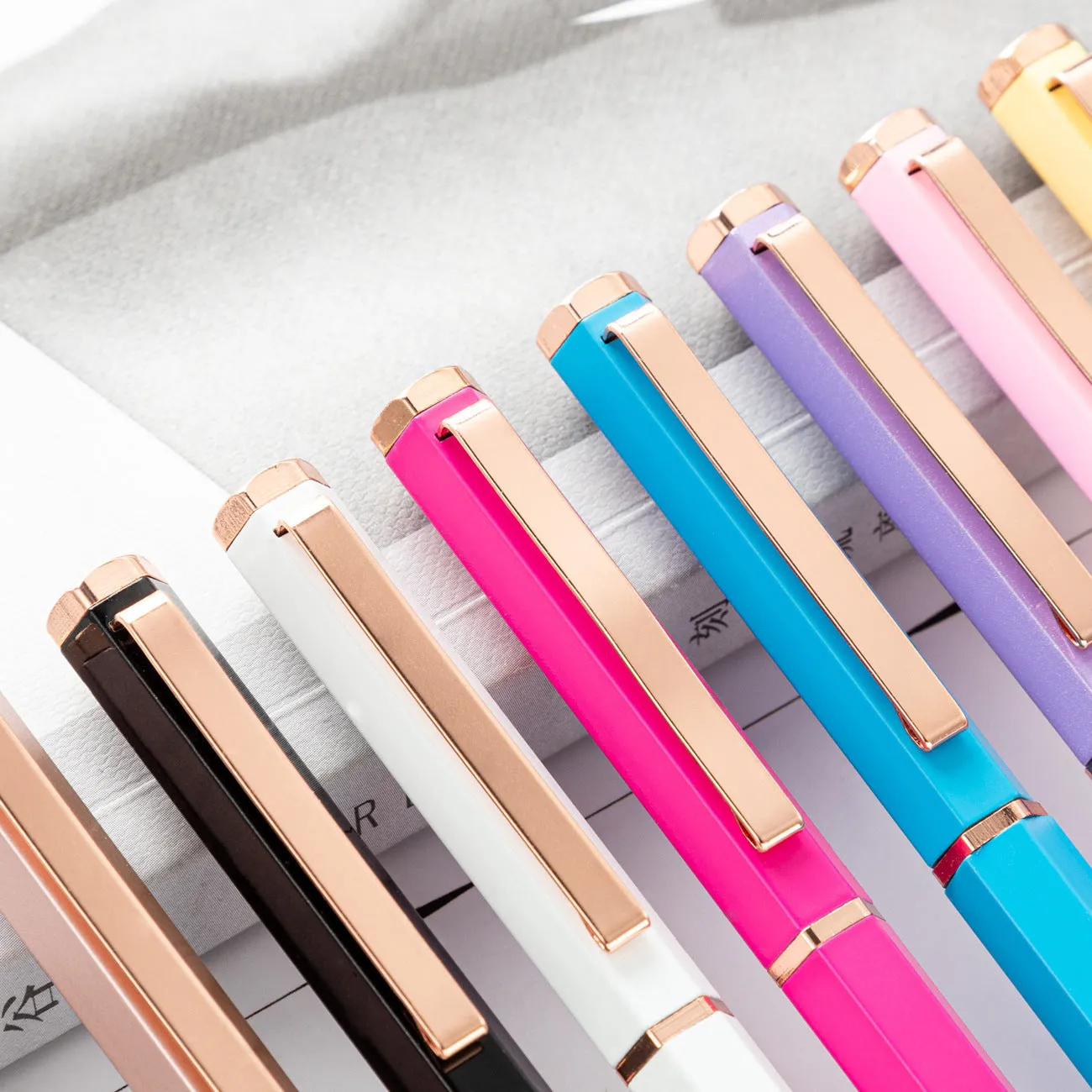 Metal six-angle rod ballpoint pen with 1.0mm bullet tip in multiple colour options