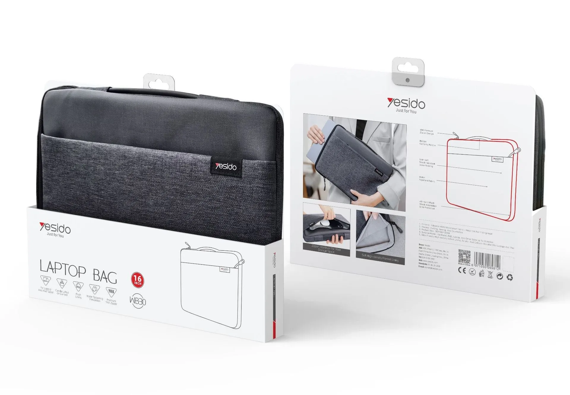 Solid colour polyester notebook computer bag liner with plush finish for 14 or 16 inch devices