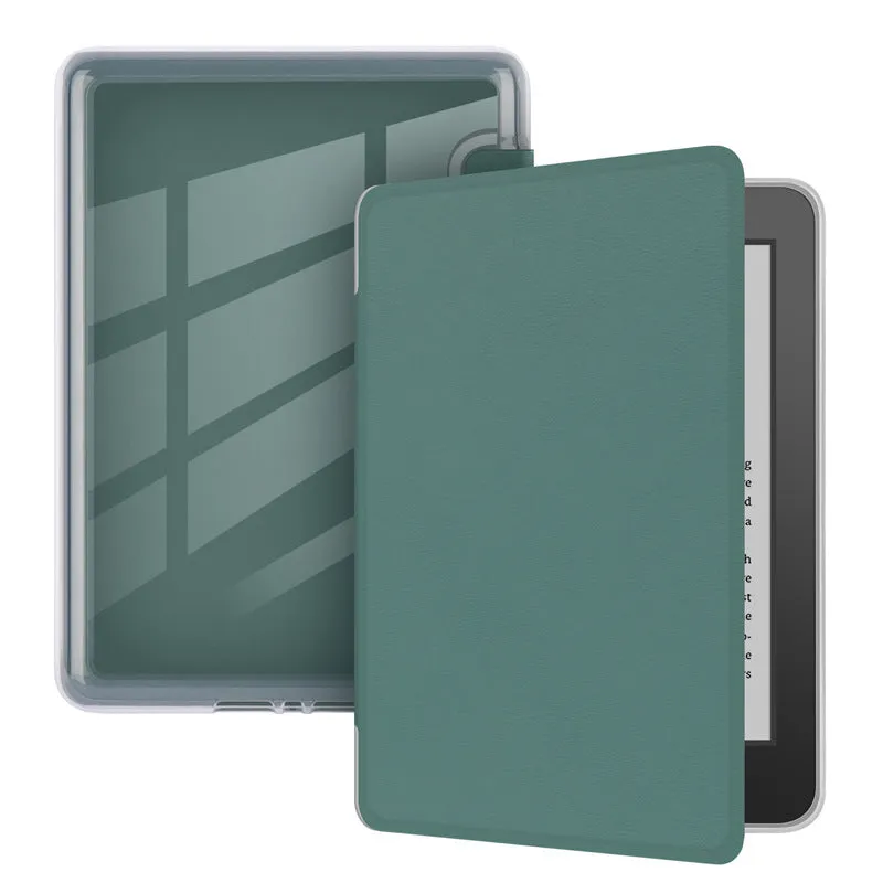 Magnetic acrylic leather flip cover for Kindle Paperwhite, Dark Night Green colour, front view