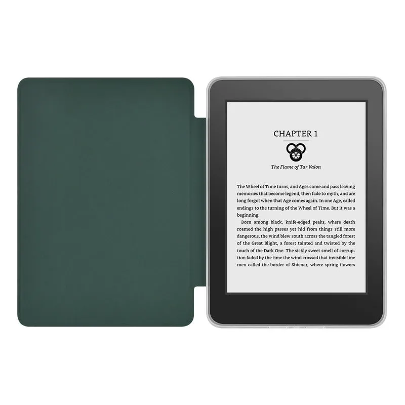 Magnetic acrylic leather flip cover for Kindle Paperwhite, Dark Night Green colour, front view