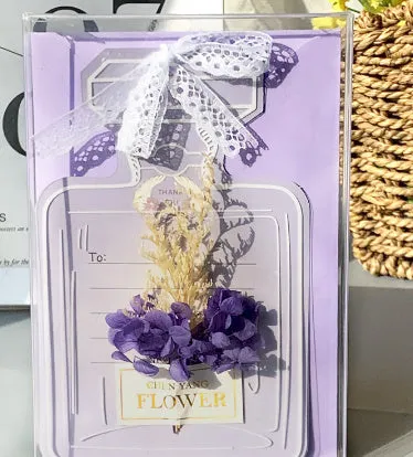 Handmade 3D butterfly birthday card with box, artificial flowers, and hot stamping details.