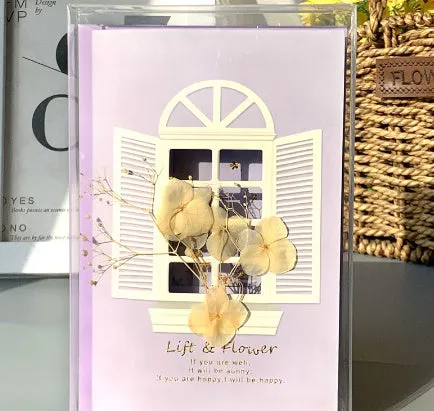 Handmade 3D butterfly birthday card with box, artificial flowers, and hot stamping details.