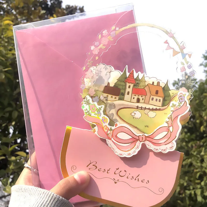 Handmade 3D butterfly birthday card with box, artificial flowers, and hot stamping details.