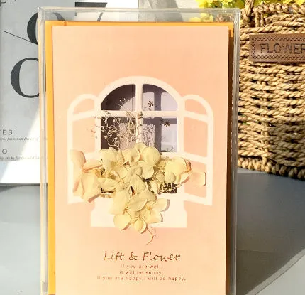 Handmade 3D butterfly birthday card with box, artificial flowers, and hot stamping details.