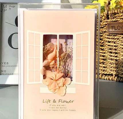 Handmade 3D butterfly birthday card with box, artificial flowers, and hot stamping details.