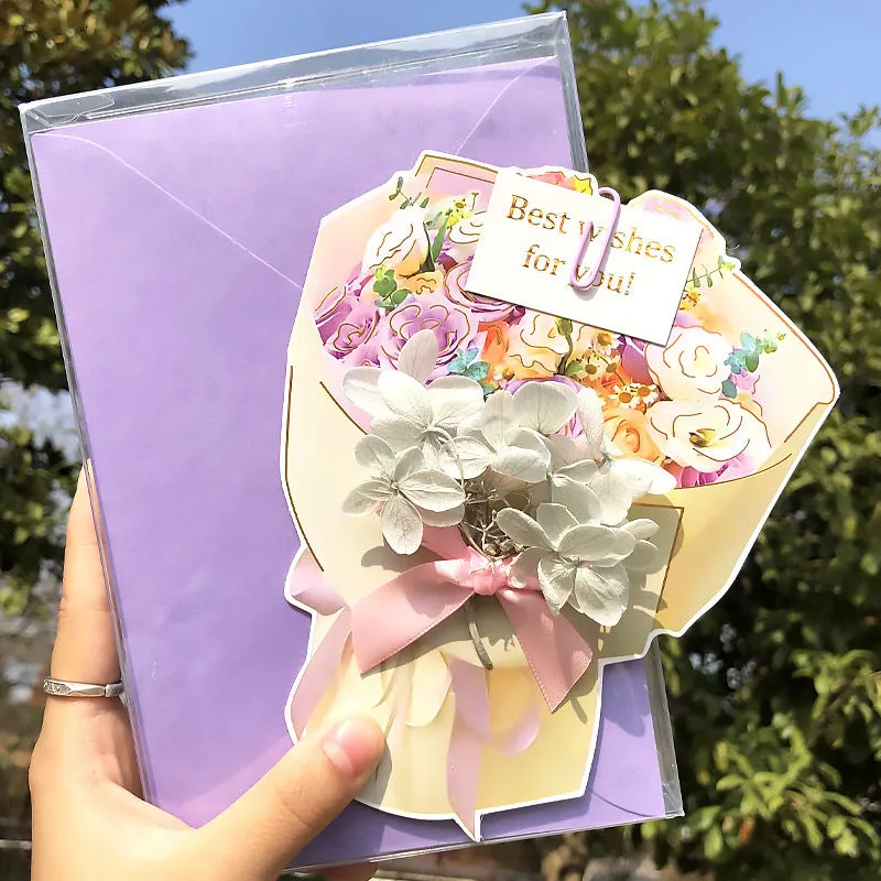 Handmade 3D butterfly birthday card with box, artificial flowers, and hot stamping details.
