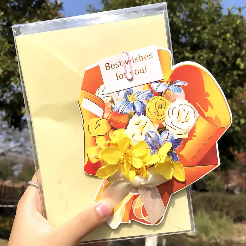 Handmade 3D butterfly birthday card with box, artificial flowers, and hot stamping details.