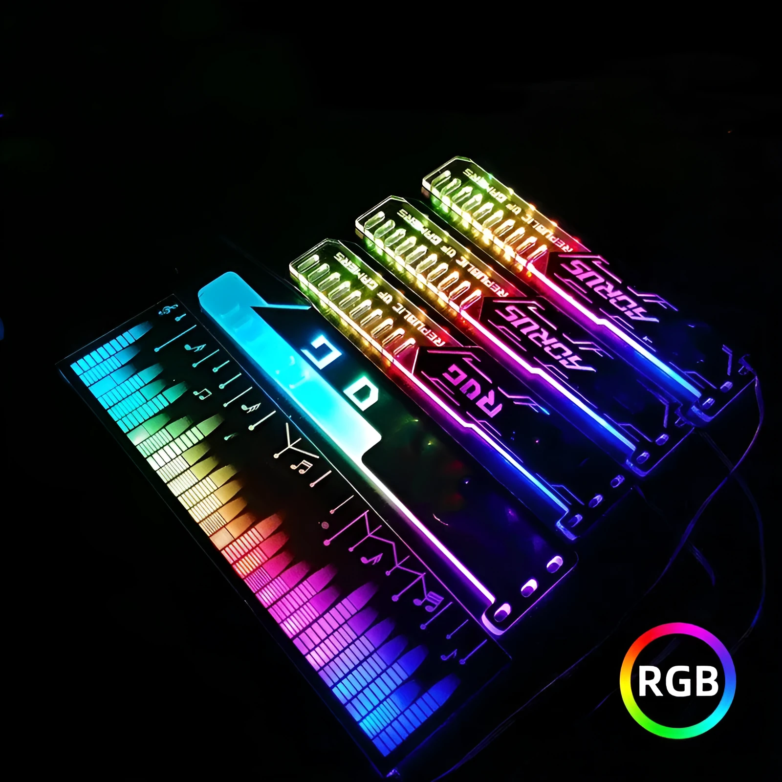 Transverse mounted RGB LED light bar graphics card bracket with AORUS pattern, 25cm length, for computer case decoration