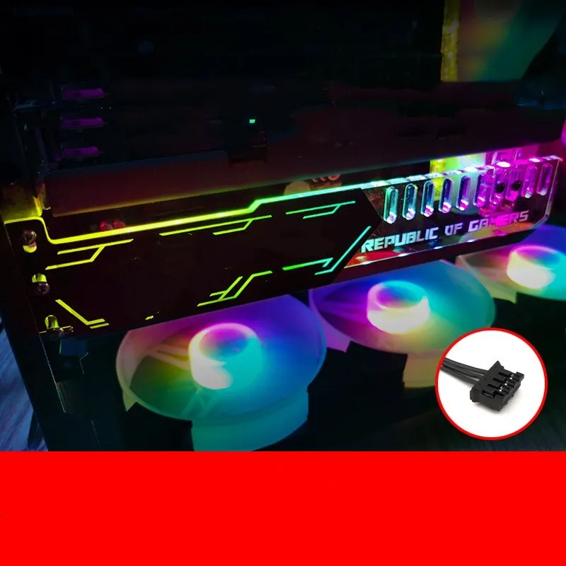 Transverse mounted RGB LED light bar graphics card bracket with AORUS pattern, 25cm length, for computer case decoration