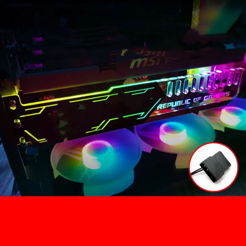 Transverse mounted RGB LED light bar graphics card bracket with AORUS pattern, 25cm length, for computer case decoration