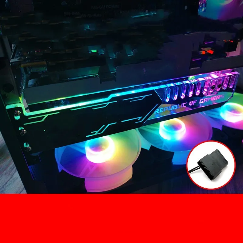 Transverse mounted RGB LED light bar graphics card bracket with AORUS pattern, 25cm length, for computer case decoration