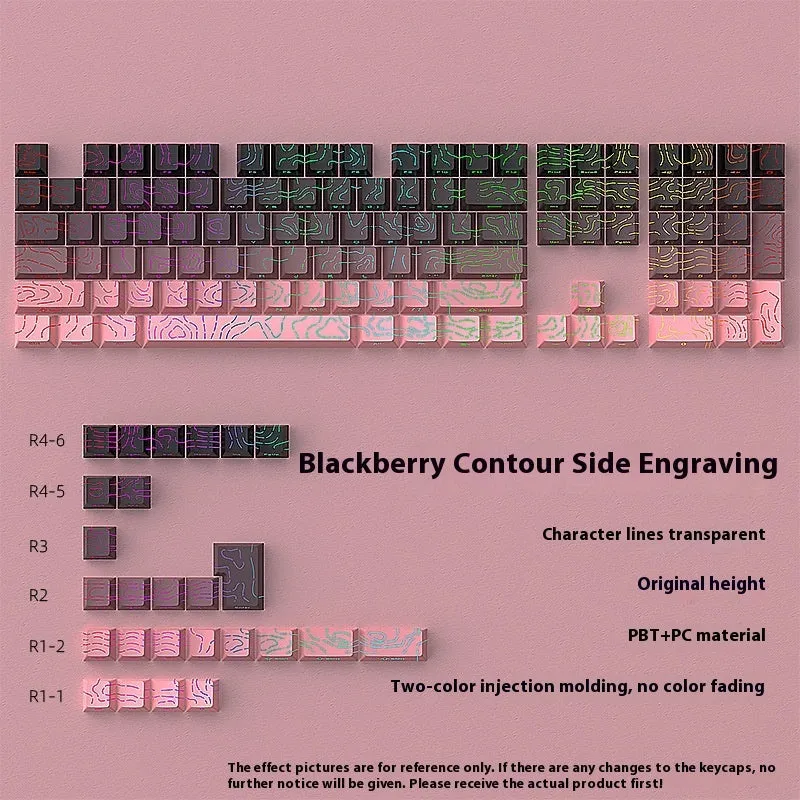 Black Rose Contour Line two-color crack luminous plastic key cap set with black powder colour, 290x160x30mm