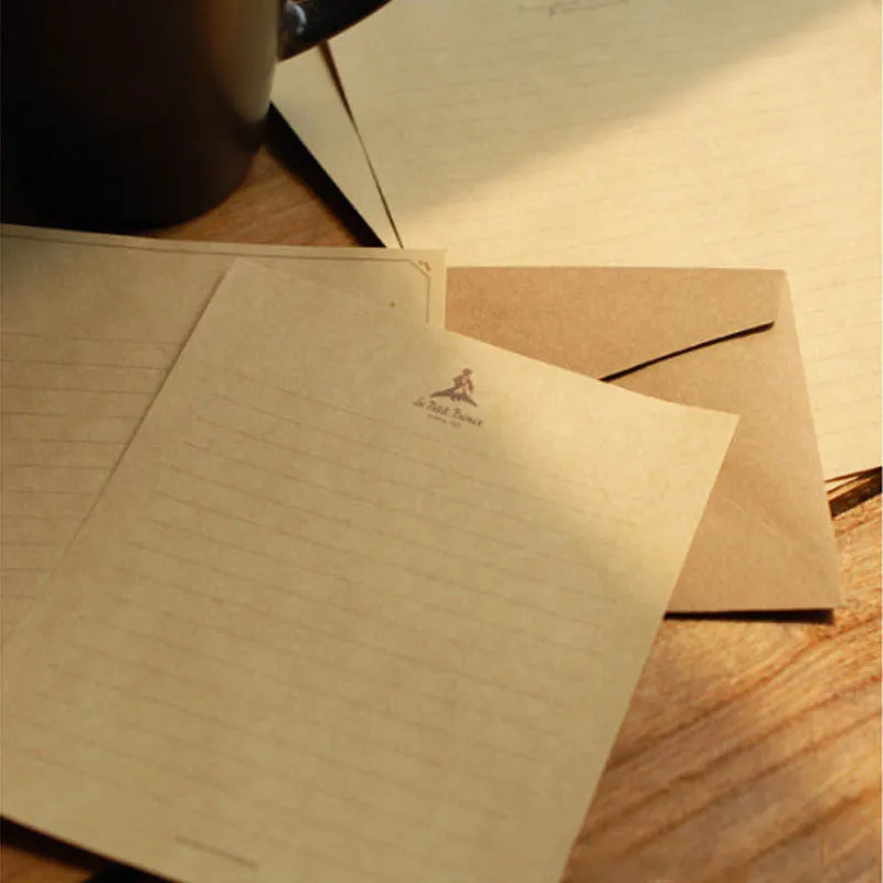 Vintage brown kraft paper stationery set with ten large and two small sheets in Chinese envelope style