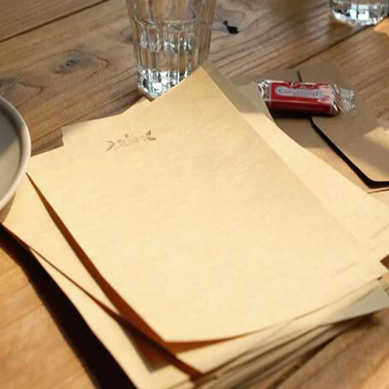 Vintage brown kraft paper stationery set with ten large and two small sheets in Chinese envelope style