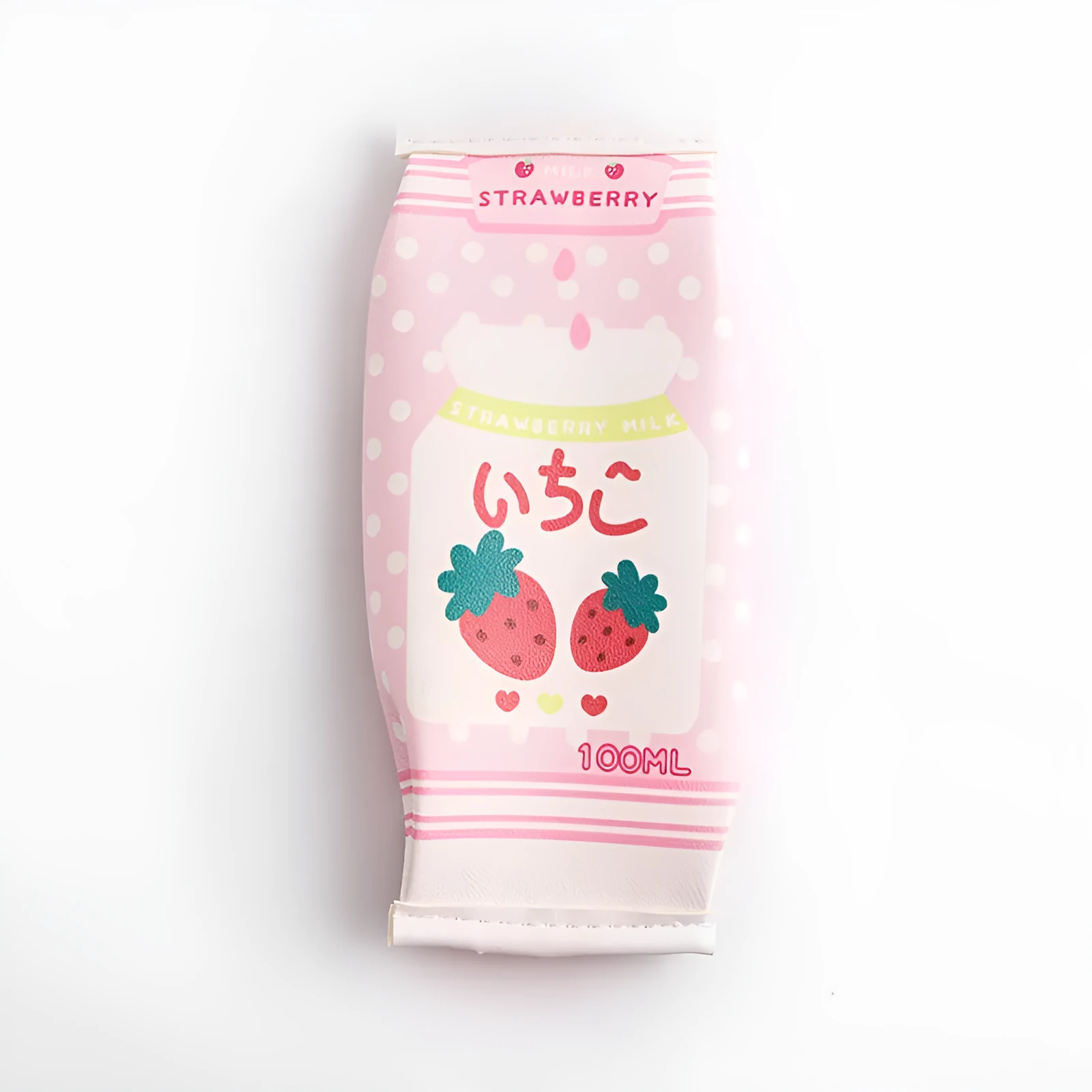 Strawberry milk pencil case in leather with milk carton shape and cartoon strawberry pattern