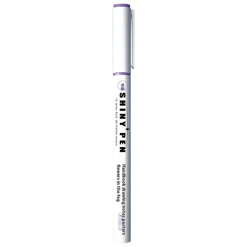 Set of four glitter fluorescent highlighter pens with slanted tips in six colour options including taro puff and mung bean smoothie