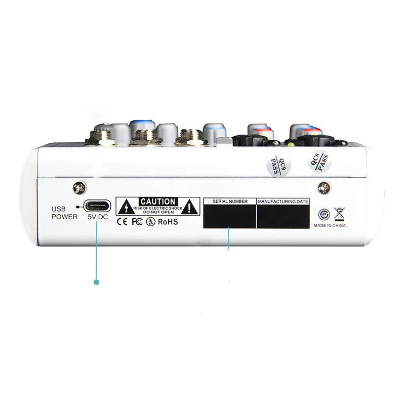 White Mancheze4 Mini 4-channel sound card mixer with Bluetooth and USB interface