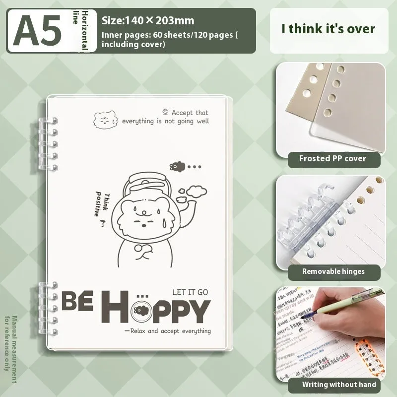 Loose spiral notebook with detachable coil in A4 size, simple fresh design, frosted cover