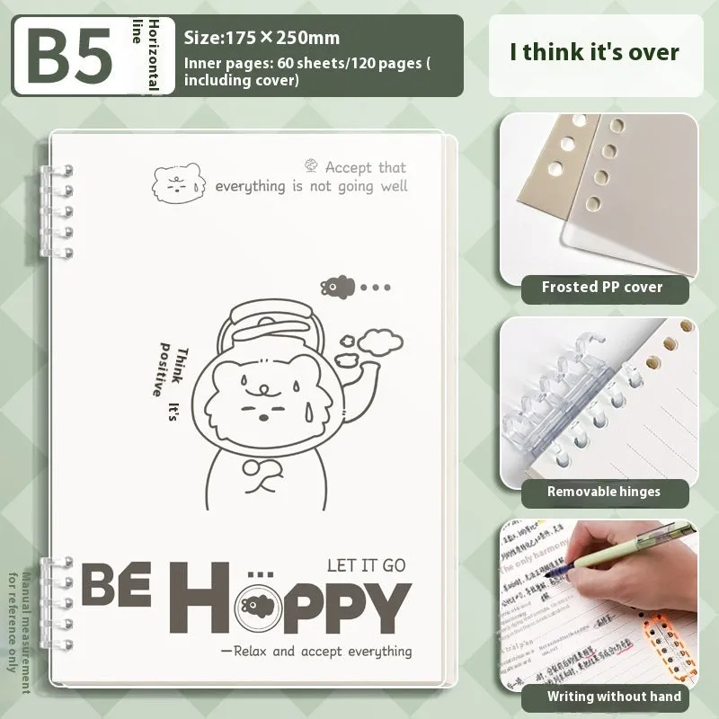 Loose spiral notebook with detachable coil in A4 size, simple fresh design, frosted cover