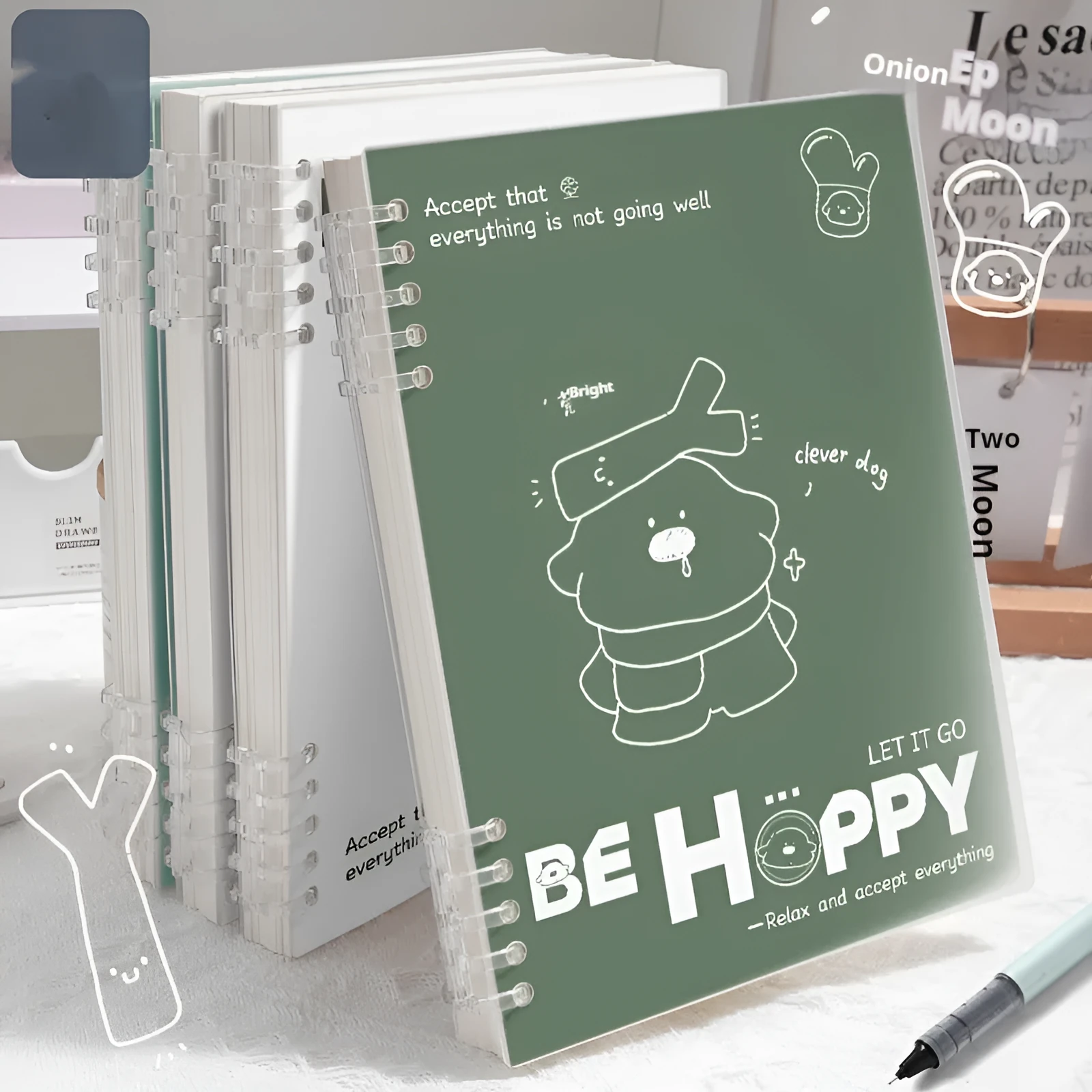 Loose spiral notebook with detachable coil in A4 size, simple fresh design, frosted cover