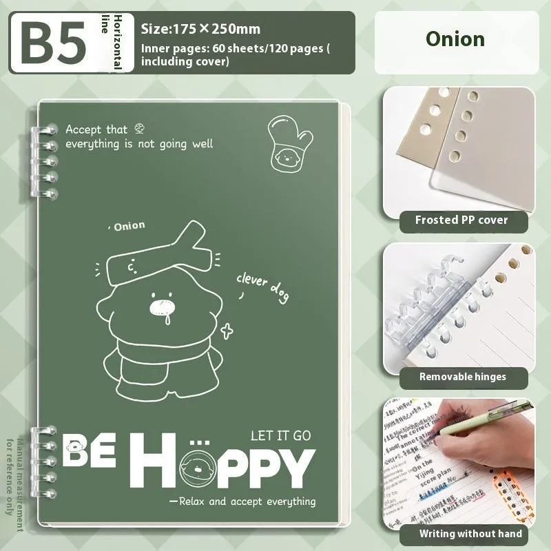 Loose spiral notebook with detachable coil in A4 size, simple fresh design, frosted cover