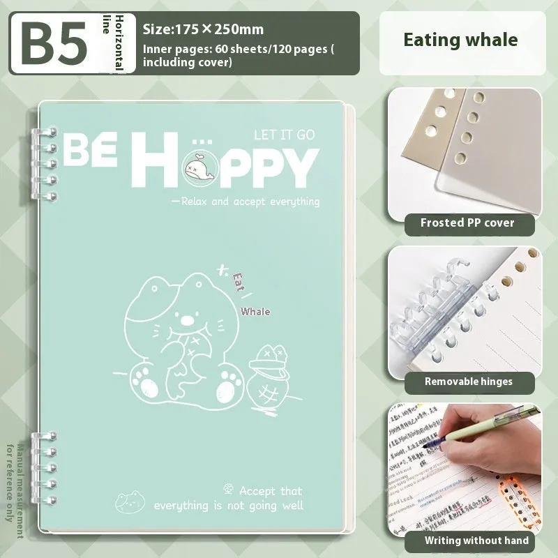 Loose spiral notebook with detachable coil in A4 size, simple fresh design, frosted cover