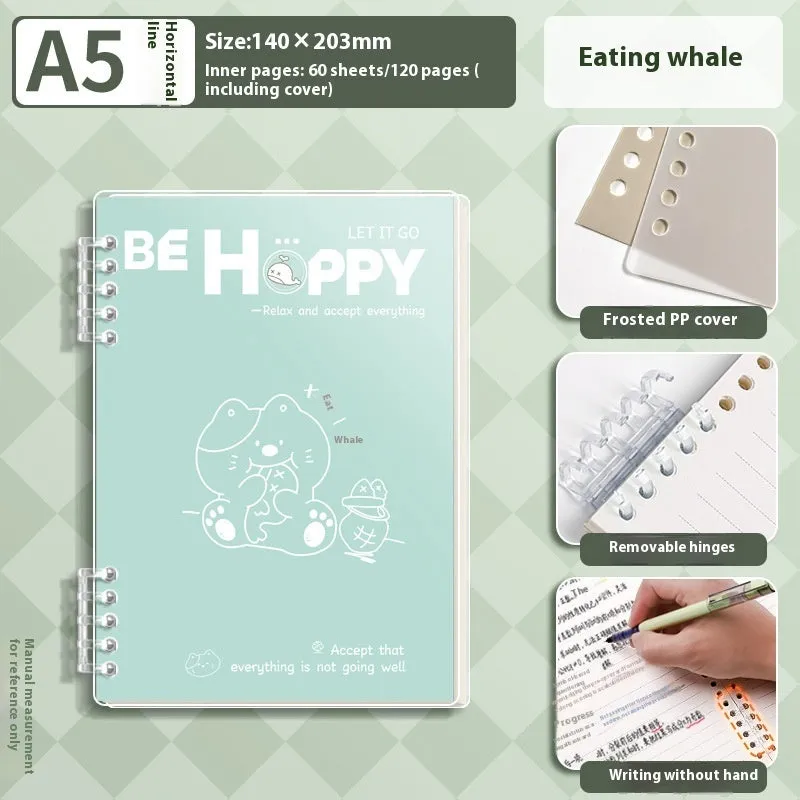 Loose spiral notebook with detachable coil in A4 size, simple fresh design, frosted cover