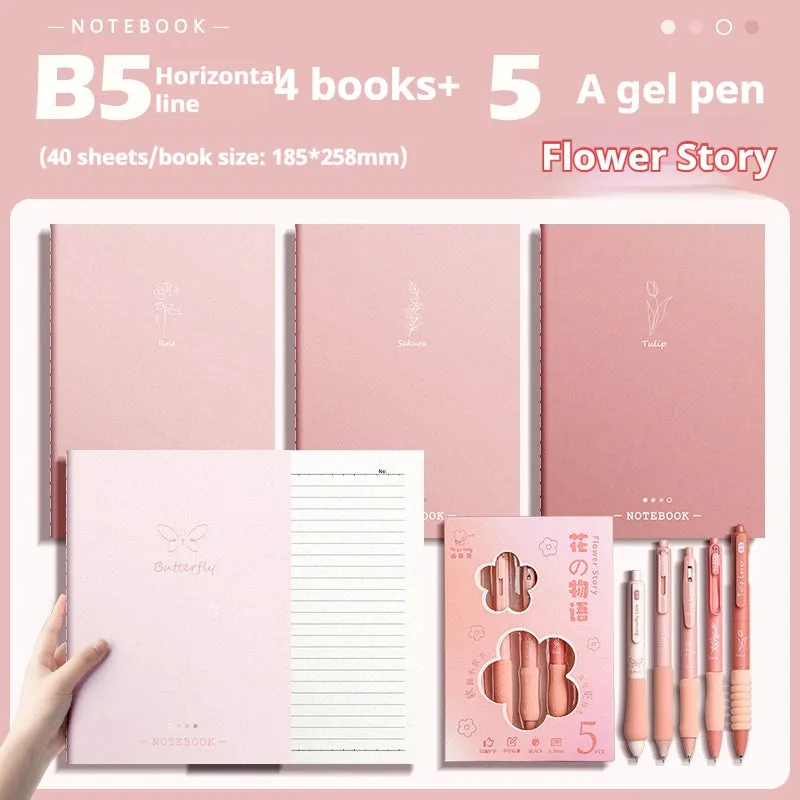 Set of 4 gradient colour notebooks with creative covers for student homework and learning.