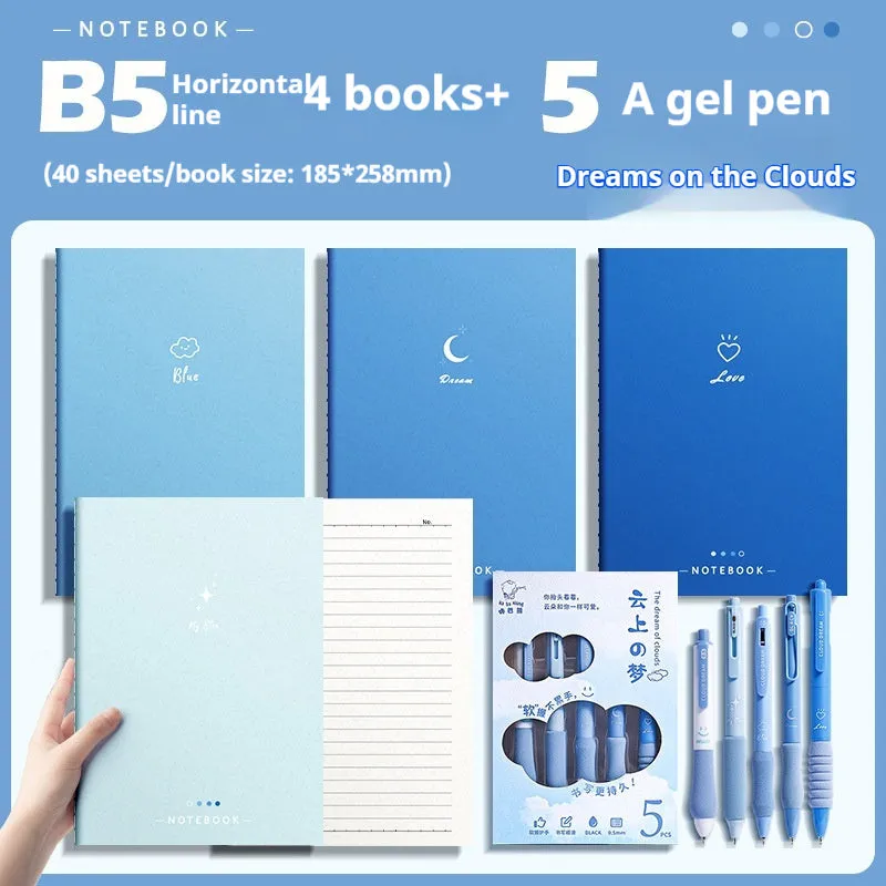 Set of 4 gradient colour notebooks with creative covers for student homework and learning.