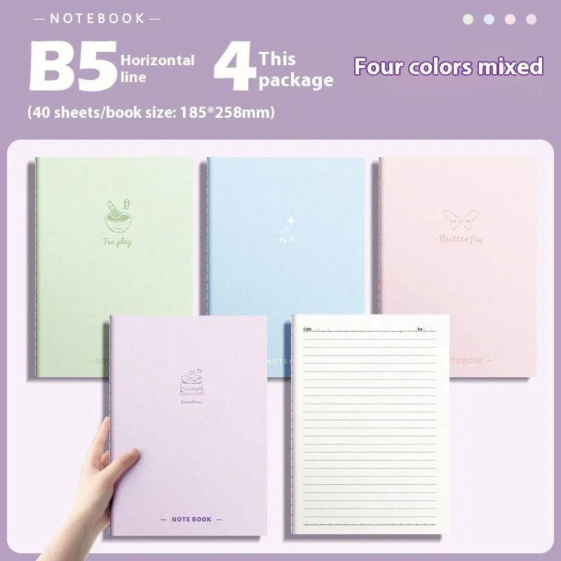 Set of 4 gradient colour notebooks with creative covers for student homework and learning.