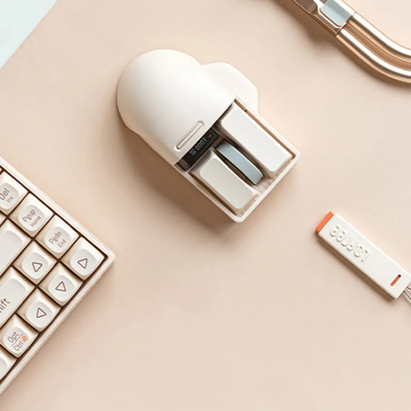 Tofu colour wireless computer mouse with ergonomic shape and multiple connection options