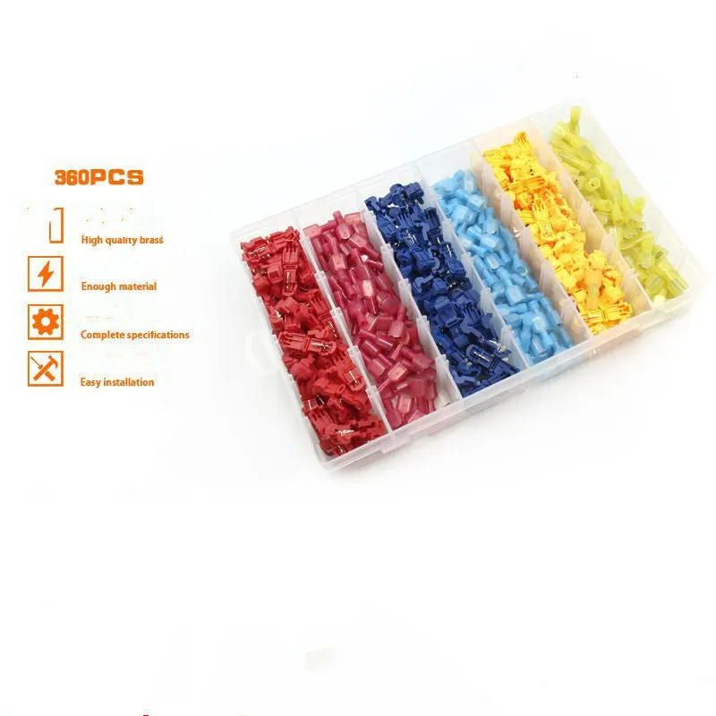 Quick connection box terminal set with red, blue, and yellow PVC connectors on white background