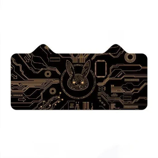 Oversized gaming desk mat with cat ear pattern, natural rubber base, thermal transfer graphics