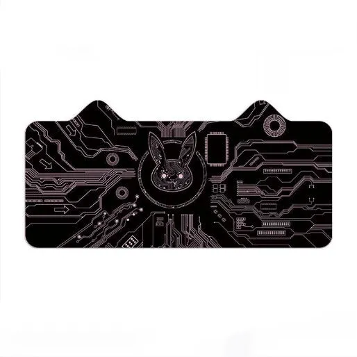 Oversized gaming desk mat with cat ear pattern, natural rubber base, thermal transfer graphics