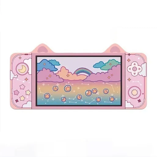 Oversized gaming desk mat with cat ear pattern, natural rubber base, thermal transfer graphics