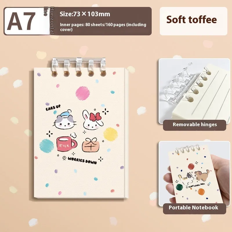 A7 flip-up small notebook 80 sheets 7.3x10.3cm with 5-hole punch in four colour options