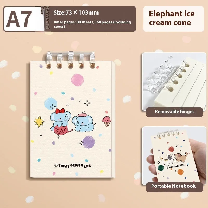 A7 flip-up small notebook 80 sheets 7.3x10.3cm with 5-hole punch in four colour options