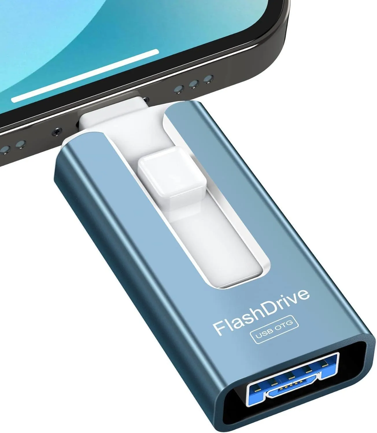 Multifunctional 2T USB thumb drive with Lightning, USB 3.0, OTG interfaces metal shell silver colour