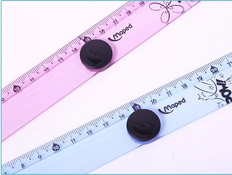 30cm widened rotary folding ruler in blue and pink resin on white background