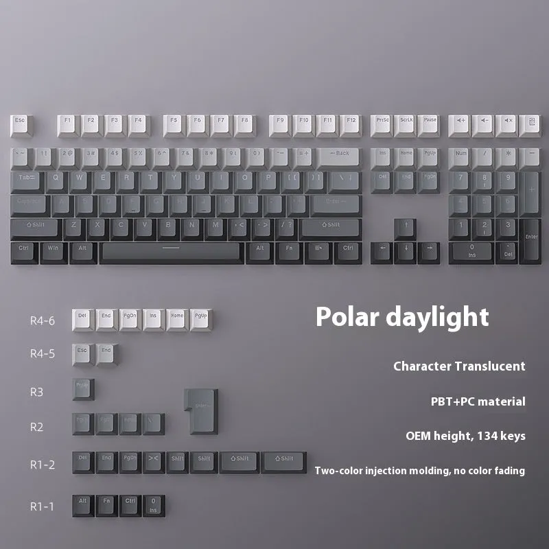 PBT double injection key cap set in Polar Day Gradient colour, 290x160x30mm, for mechanical keyboard customisation