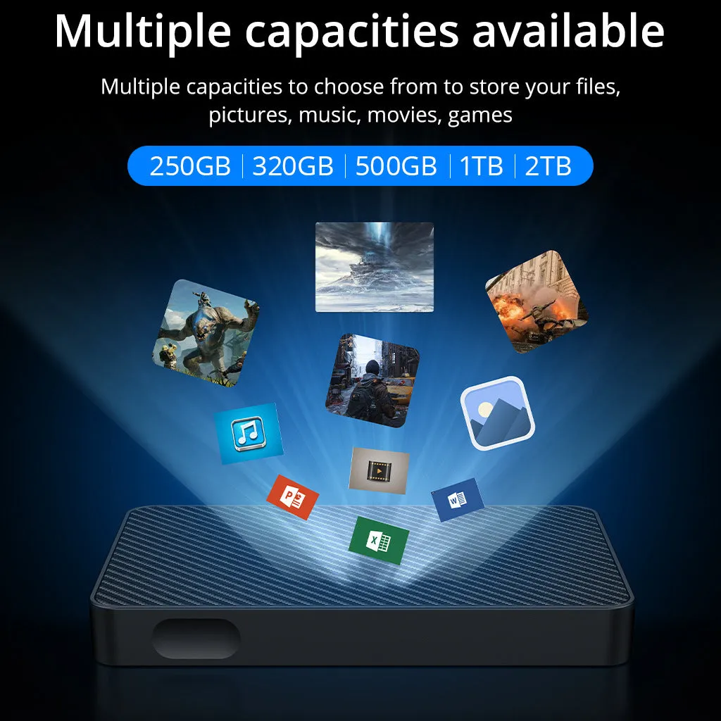 16TB black portable hard disk with ABS engineering plastic shell, dimensions 121 by 76.4 by 14mm