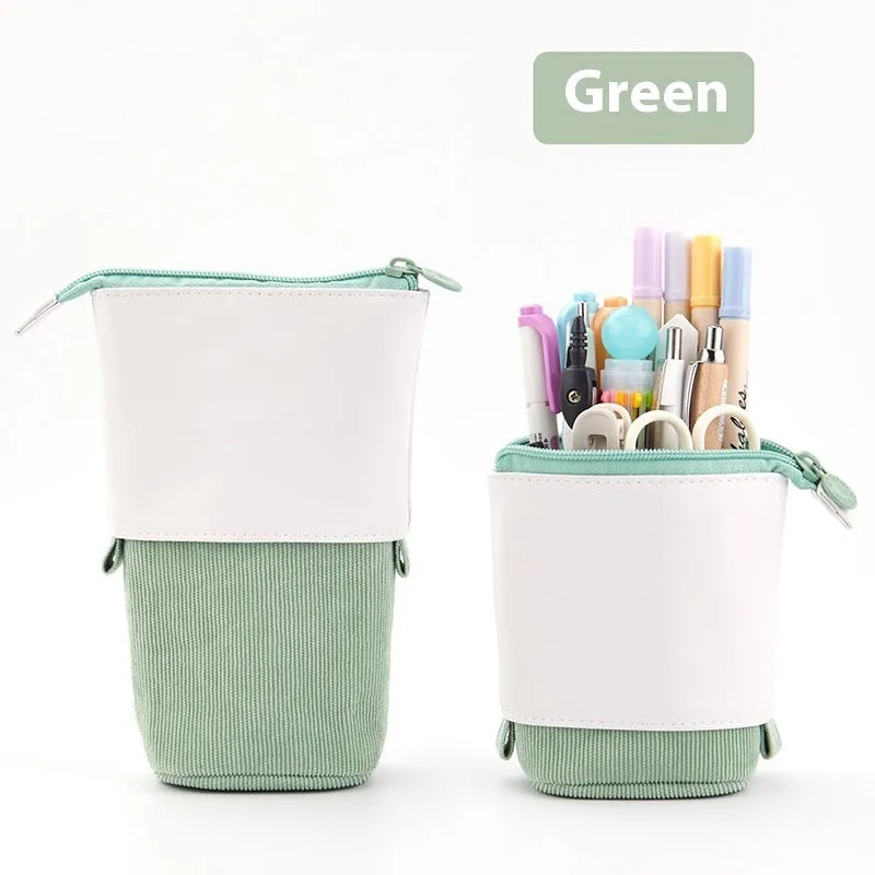 Drop-down telescopic stationery case in cotton linen with PU corduroy exterior in six colour options