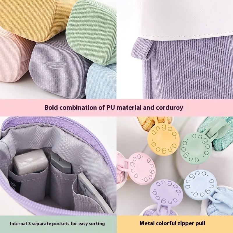 Drop-down telescopic stationery case in cotton linen with PU corduroy exterior in six colour options