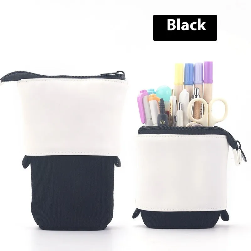 Drop-down telescopic stationery case in cotton linen with PU corduroy exterior in six colour options