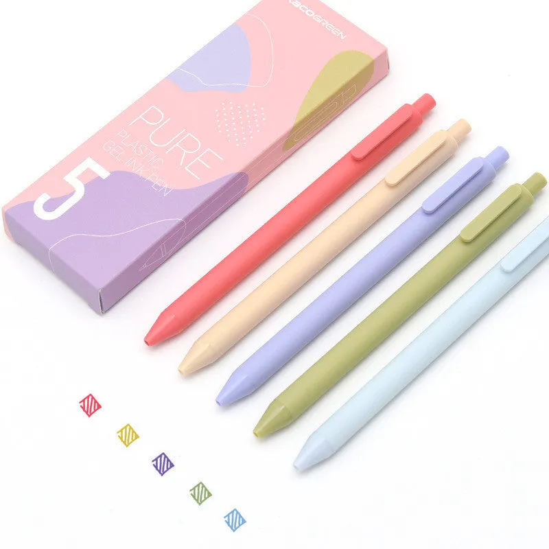 Set of five colour gel pens with 0.5mm fine tips in retro colour barrels for note taking