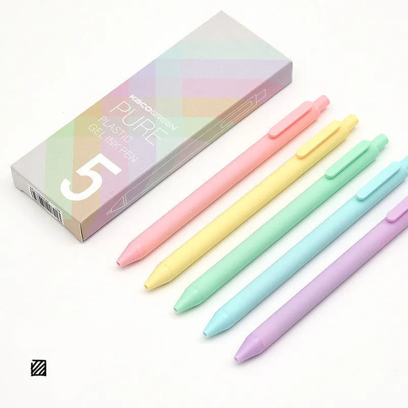 Set of five colour gel pens with 0.5mm fine tips in retro colour barrels for note taking