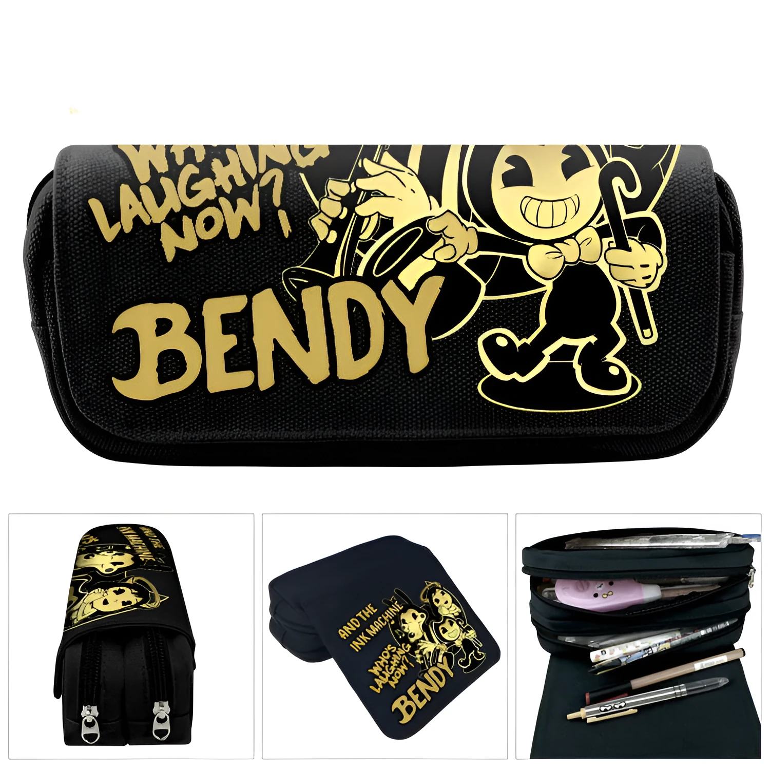 Canvas cartoon pencil case 20x9x6.5 cm in a colour style showing printed character design for student stationery storage