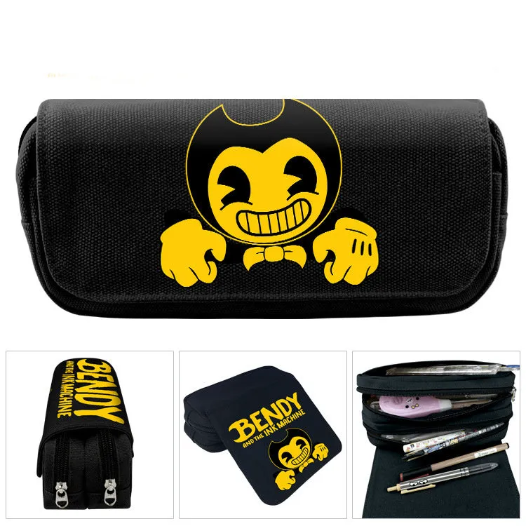 Canvas cartoon pencil case 20x9x6.5 cm in a colour style showing printed character design for student stationery storage