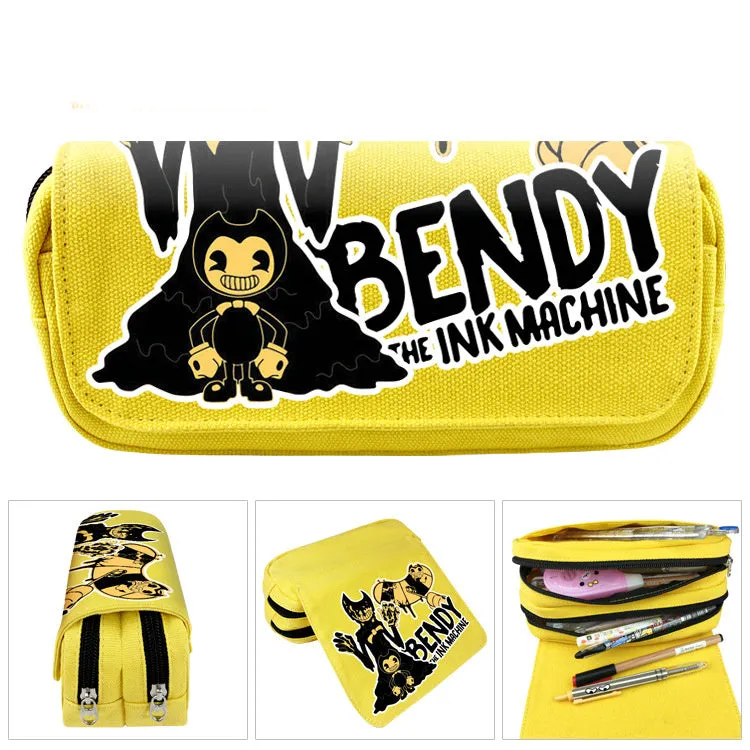 Canvas cartoon pencil case 20x9x6.5 cm in a colour style showing printed character design for student stationery storage